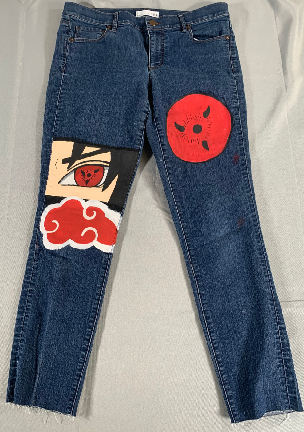 Ann Taylor Loft Jeans Womens 10 Blue Naruto Akatsuki Hand Painted Anime Art Red