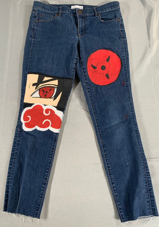 Ann Taylor Loft Jeans Womens 10 Blue Naruto Akatsuki Hand Painted Anime Art Red