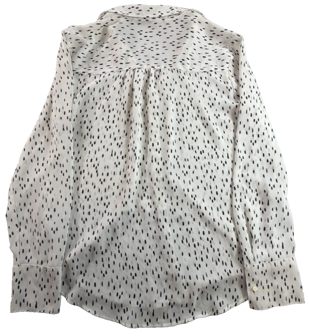 Worthington Black White Dot Print Button Down Blouse Women Small Long Sleeve Top