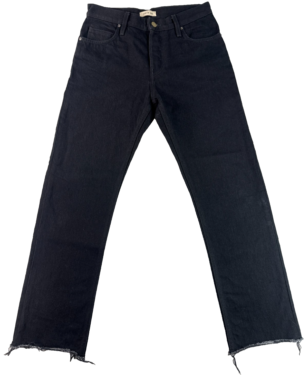 Fear of God Jeans 28 Black Denim Straight Leg Raw Hem Selvedge Fourth Collection