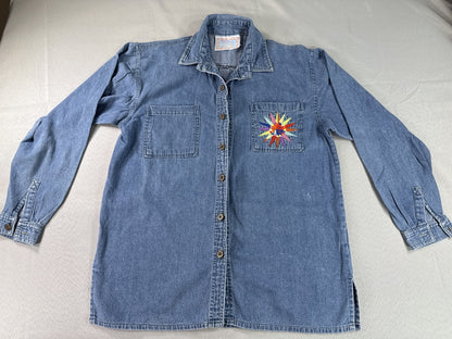 Elizabeth Traval presents HOT LINES Button Up Shirt Womens 14 Blue 100% COTTON