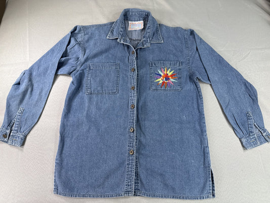 Elizabeth Traval presents HOT LINES Button Up Shirt Womens 14 Blue 100% COTTON