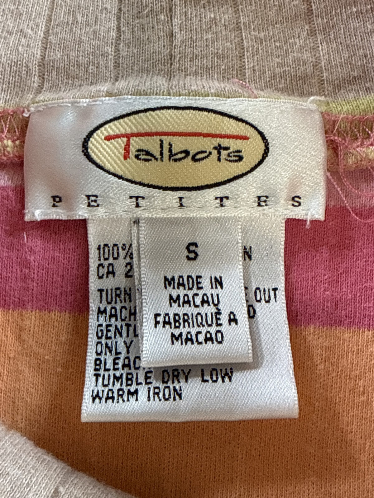 Talbots Striped Pullover Sweater Womens S Multicolor 100% Cotton High Neck Long