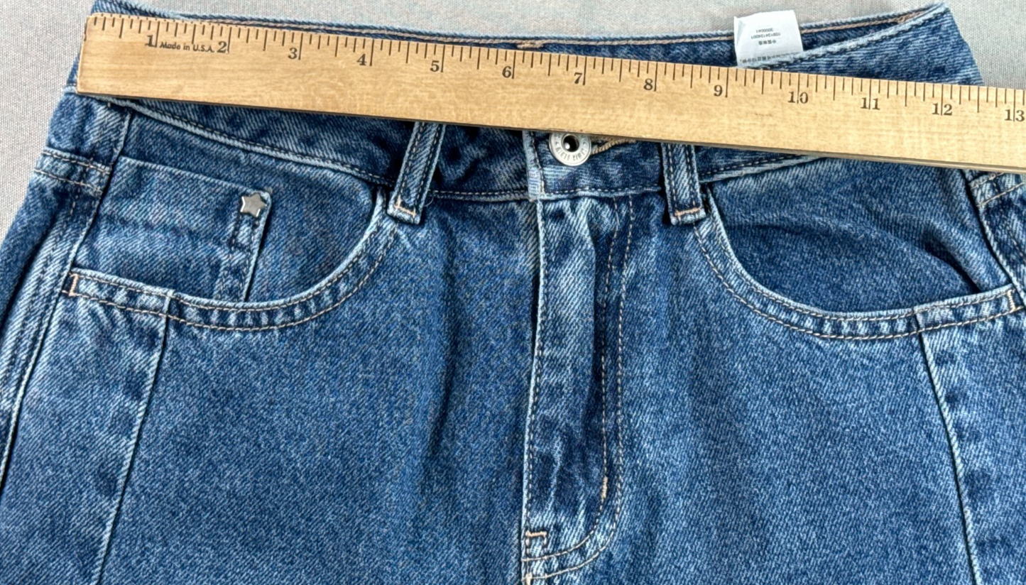 High Waist Wide Leg Jeans Womens S Baggy Frayed Hem Medium Wash Blue Denim SEMIR