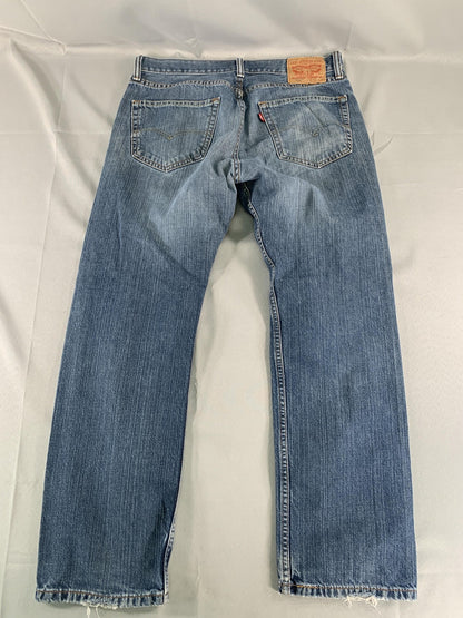 Levis 505 Jeans Mens 32x30 Blue Denim Straight Leg Distressed USA 90s Y2K on Red