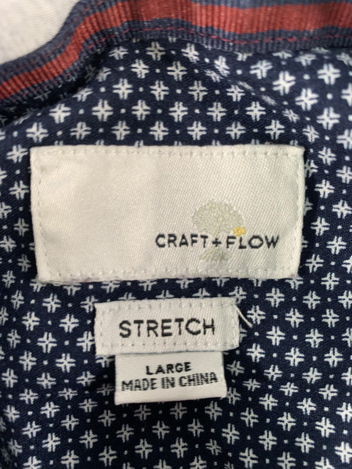 Craft + Flow Shirt Mens Large Cranberry Diamond Print Stretch Button Down LS