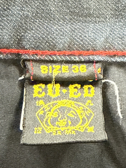 EVISU Classic Straight Leg Jeans 36 Blue 100% Cotton Faded Look Red Denim