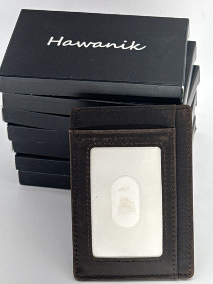Hawanik Leather Wallet AirTag Holder Slim RFID Card Holder Brown Minimalist 817