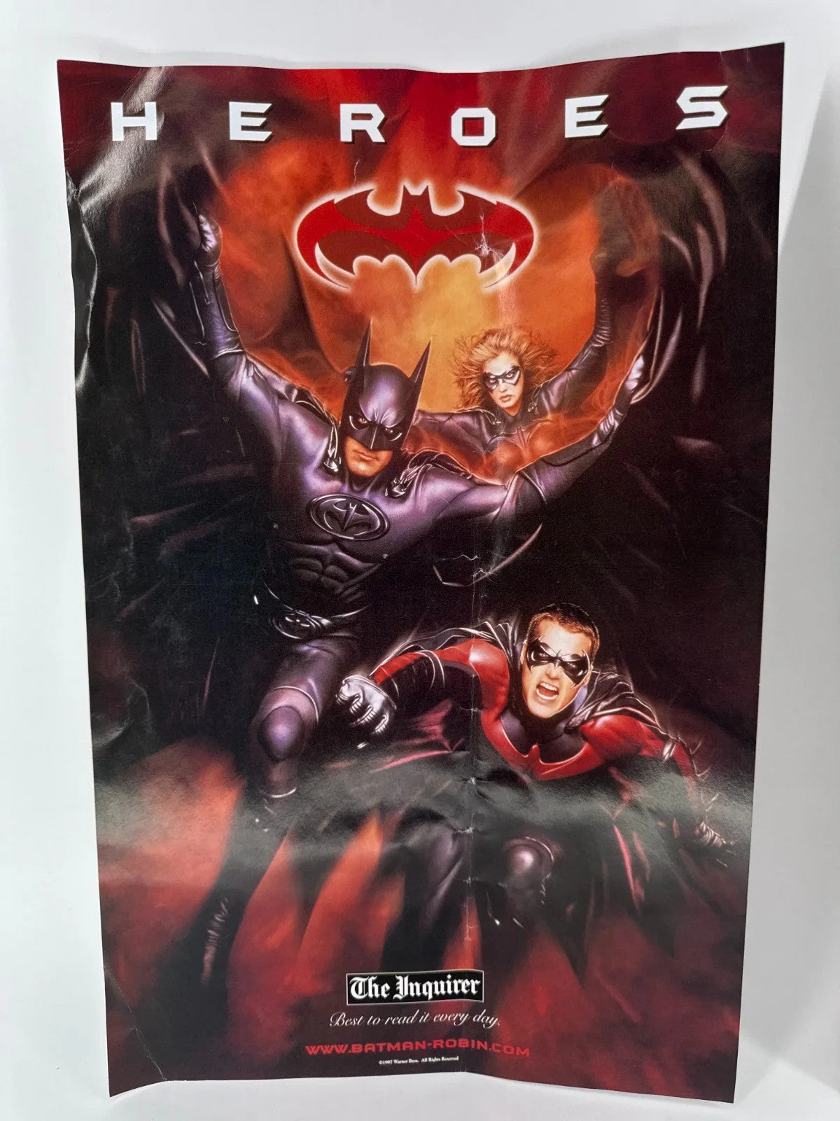 1997 Batman amp Robin Movie Poster Lot x2 The Inquirer Promo 11x16 5 Heroes DC