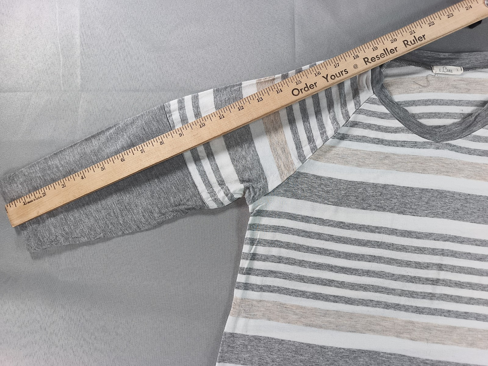 e.Luna Striped Raglan Sleeve Top Womens S Gray/Beige/White Cotton Blend Crewneck