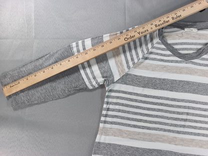 e.Luna Striped Raglan Sleeve Top Womens S Gray/Beige/White Cotton Blend Crewneck