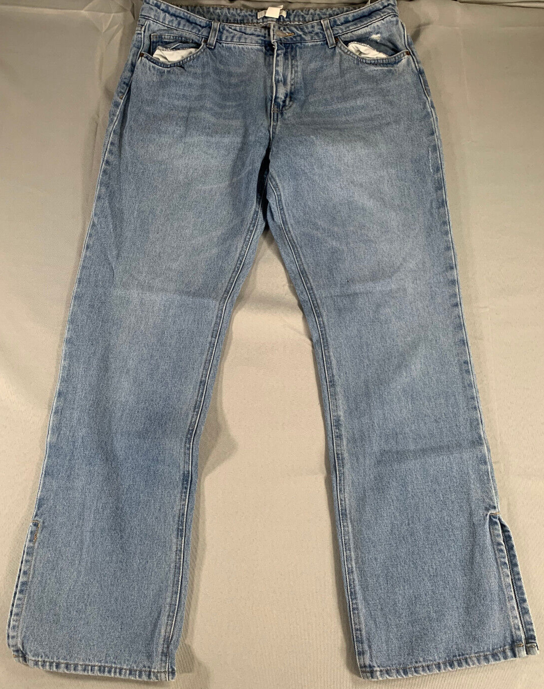 H&amp;M Bootcut Jeans Womens 34x28 Light Wash Side Slit Distressed Y2K Denim NWT