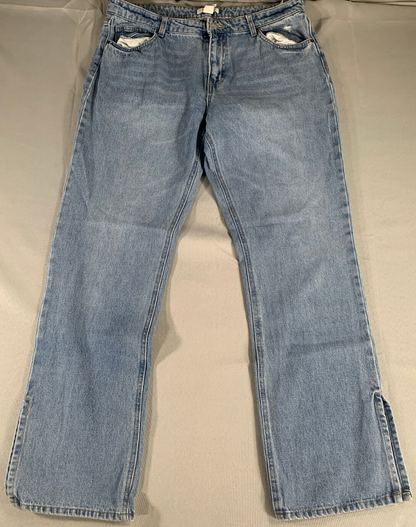 H&amp;M Bootcut Jeans Womens 34x28 Light Wash Side Slit Distressed Y2K Denim NWT