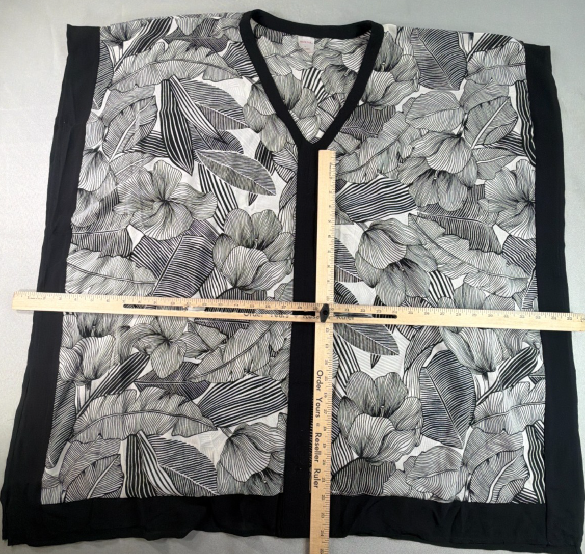 Merona Floral Kimono Cover Up Womens Large Black White Lightweight Open Front