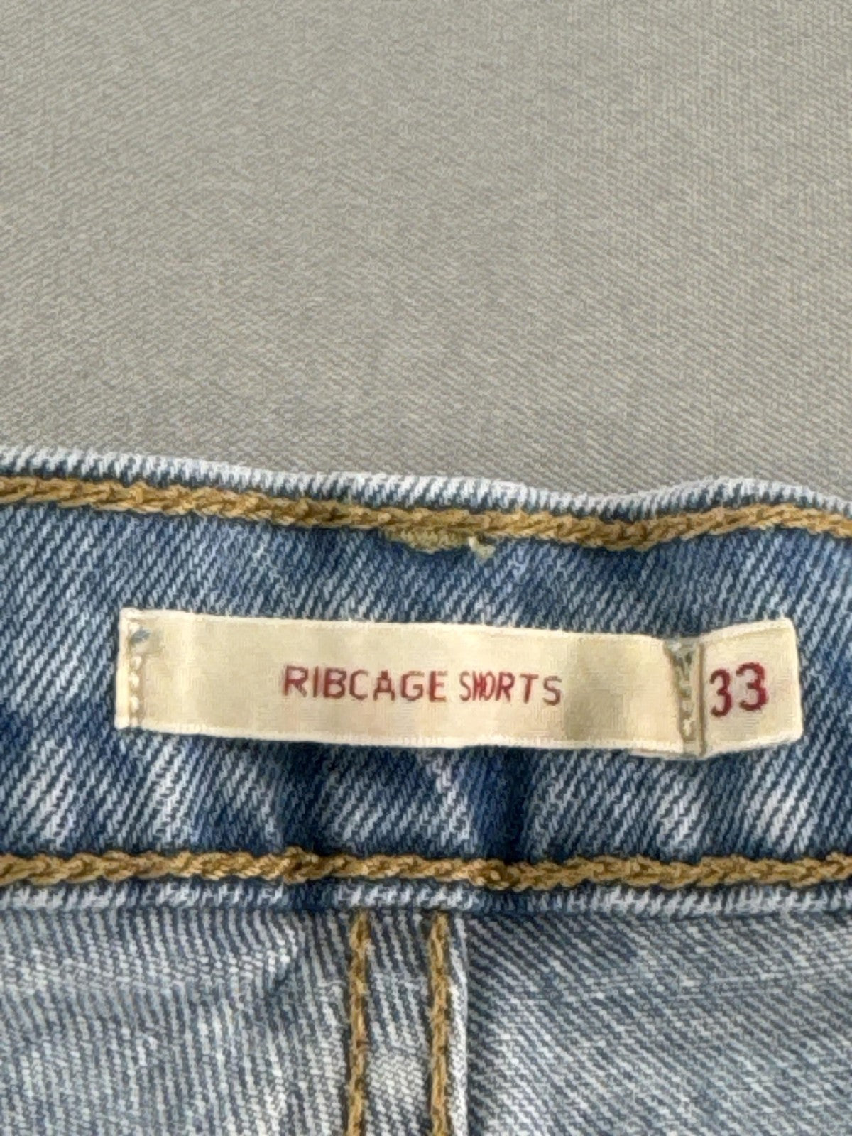 Levis Ribcage Shorts Womens 33 Blue Denim Distressed High Rise Button Fly 5275