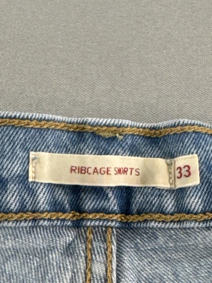 Levis Ribcage Shorts Womens 33 Blue Denim Distressed High Rise Button Fly 5275