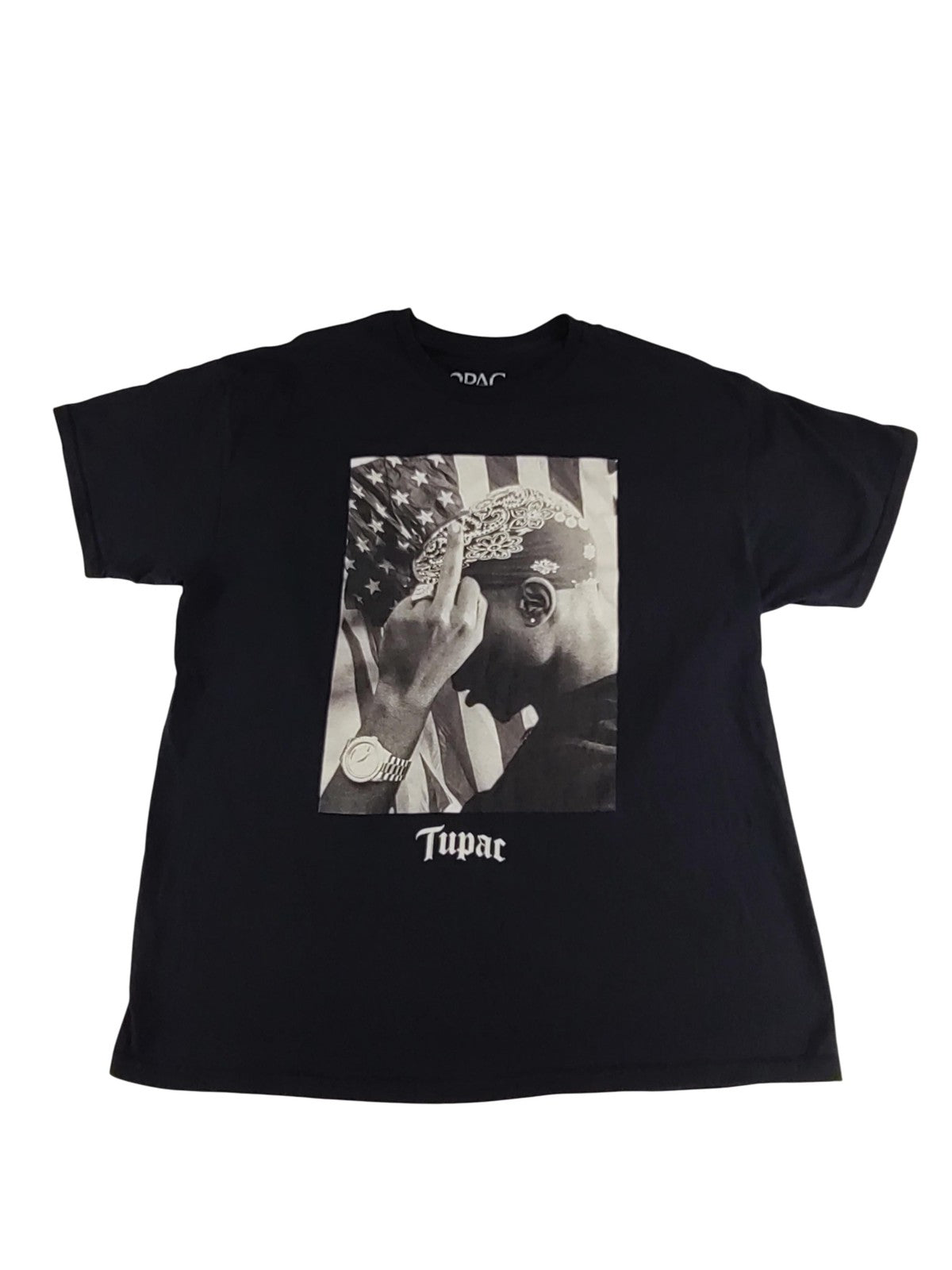 Tupac Shirt Mens XL Black Rap Hip Hop Graphic Tee 2Pac American Flag 2023 Cotton
