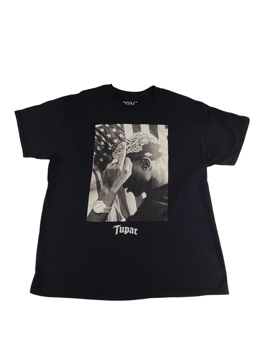 Tupac Shirt Mens XL Black Rap Hip Hop Graphic Tee 2Pac American Flag 2023 Cotton