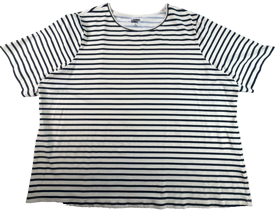 Lands End Striped Top Womens 2X Navy White Stretch Short Sleeve Casual Tee