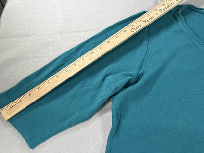 KAREN SCOTT Womens Plus 2X Teal Sleeve Neck Floral Top 100% COTTON Knit