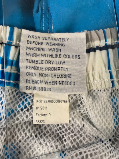 SeaWorld Swim Trunks XL Blue Gray Plaid Board Shorts Mesh Lined 18" Outseam