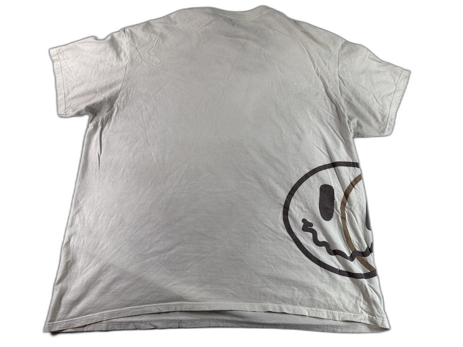Eighty Eight Brand Smile Face Graphic Tee Streetwear 2XL Beige 100% Cotton