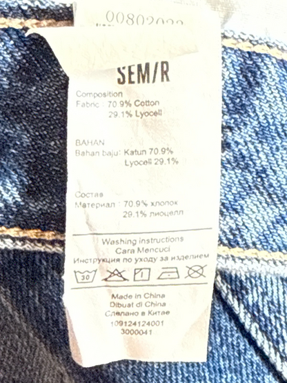 Wide Leg Jeans Womens S Semir High Rise Frayed Raw Hem Medium Wash Blue Baggy