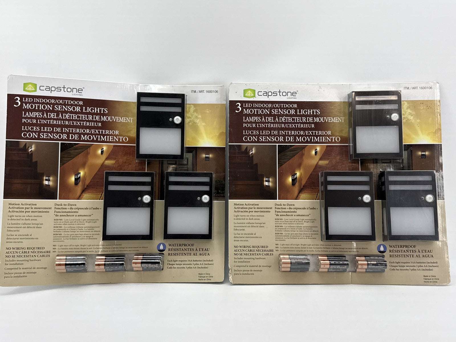 Lot of 2 Capstone LED Indoor Motion Sensor Lights Black Waterproof Dusk Dawn