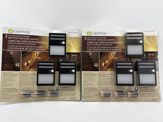 Lot of 2 Capstone LED Indoor Motion Sensor Lights Black Waterproof Dusk Dawn