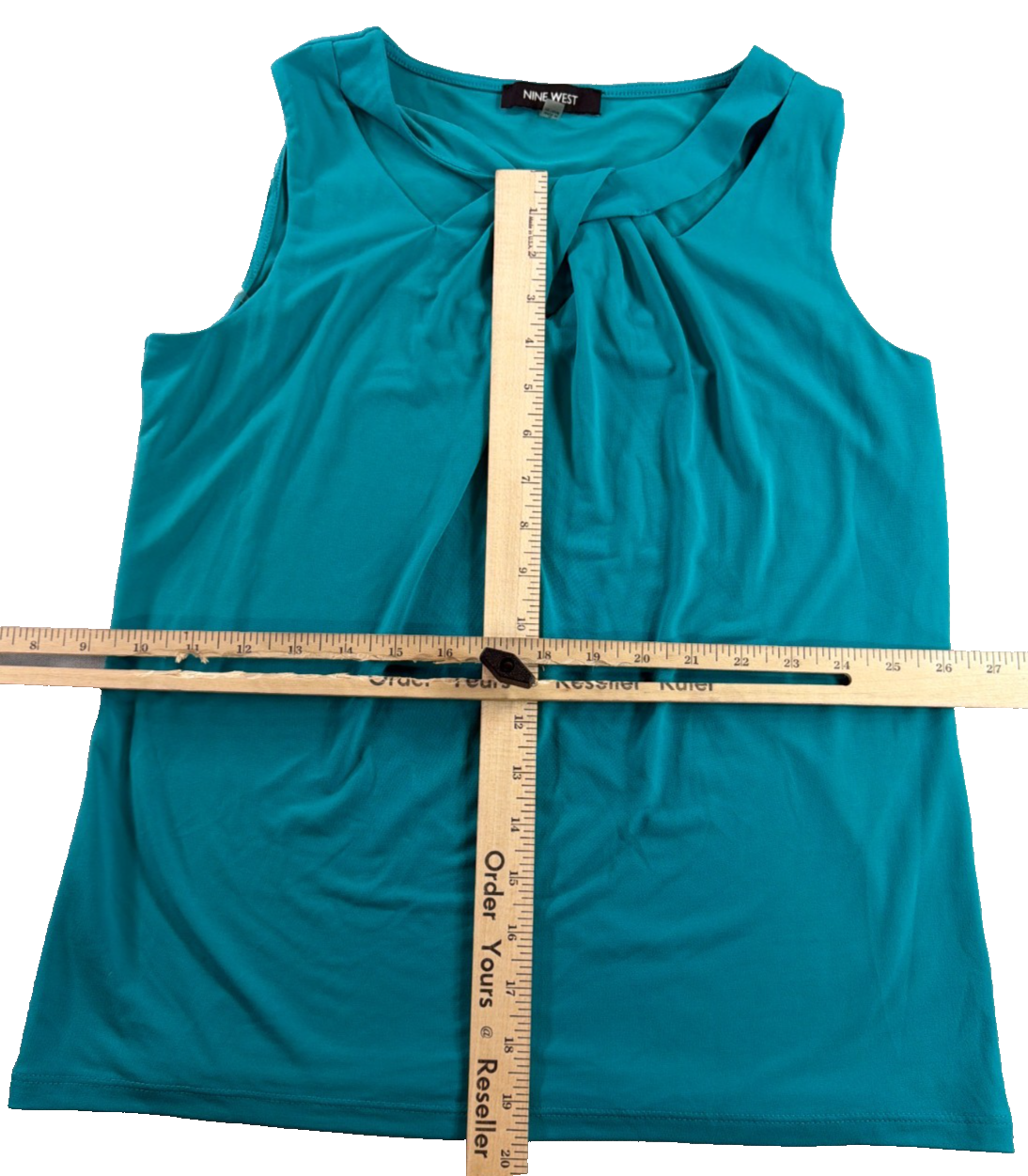 Nine West Sleeveless Twist Knot Front Top Teal Blue Scoop Neck Stretch Small