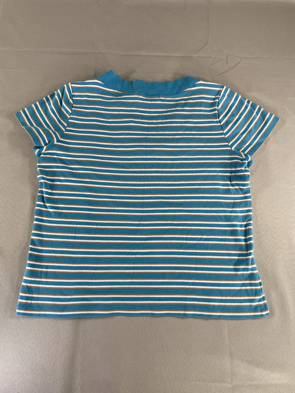 Liz Claiborne Shirt Womens XL Striped V Neck Short Sleeve Casual Top Blouse