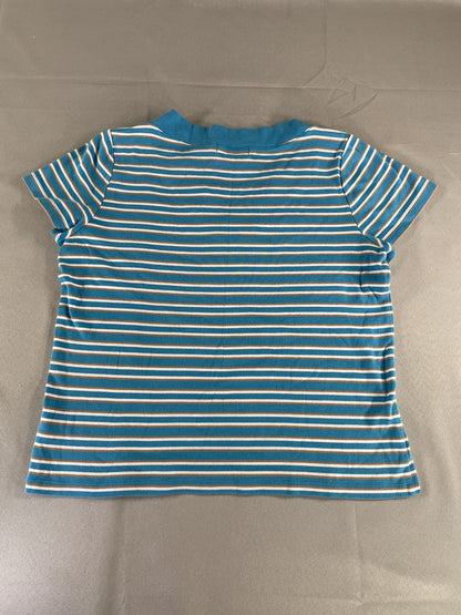Liz Claiborne Shirt Womens XL Striped V Neck Short Sleeve Casual Top Blouse