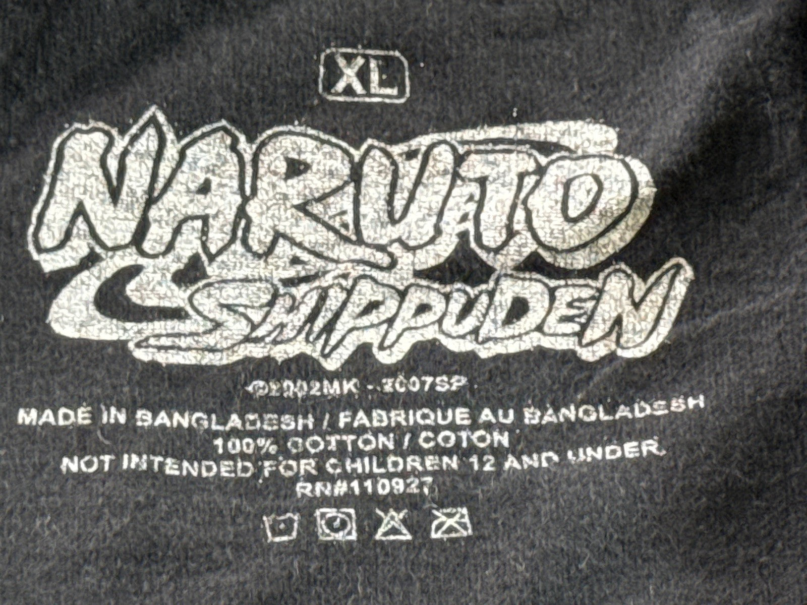 Naruto Shippuden Graphic Tee Mens XL Black Cotton Distressed Short Sleeve