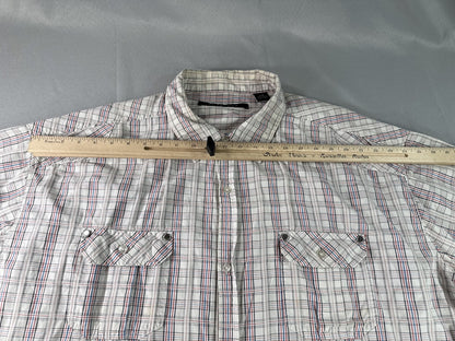 SEAN JOHN Plaid Short Sleeve Button Up Shirt Mens 4XB Multicolored 100% Cotton