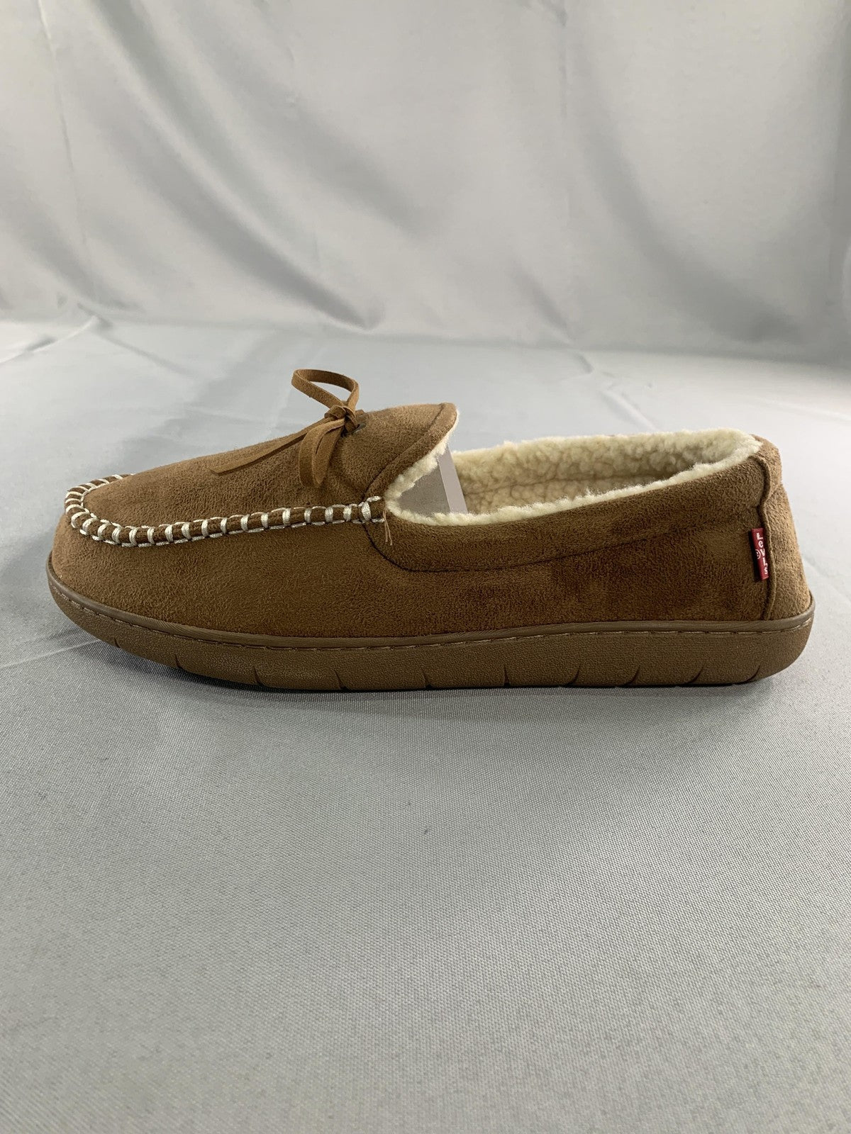 Levis Slippers Mens Size 10 Brown Moccasin Faux Fur Memory Foam House Shoes Red