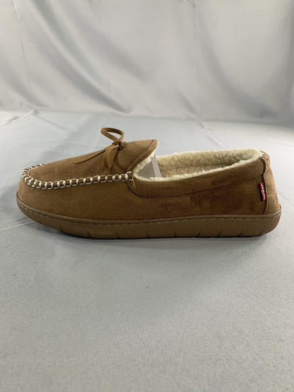 Levis Slippers Mens Size 10 Brown Moccasin Faux Fur Memory Foam House Shoes Red