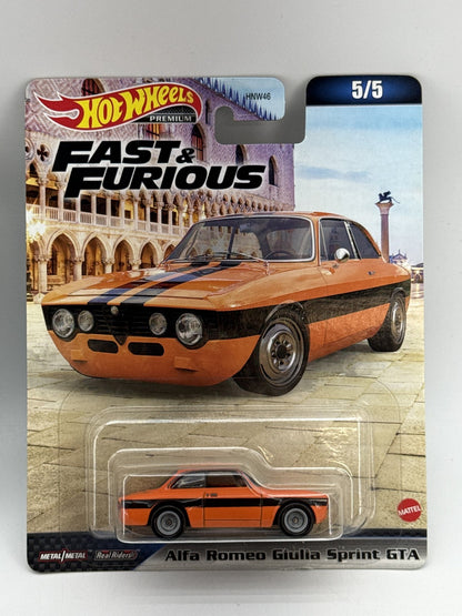 Hot Wheels Premium Fast Alfa Romeo Giulia Furious Diecast Car Orange Metal Set