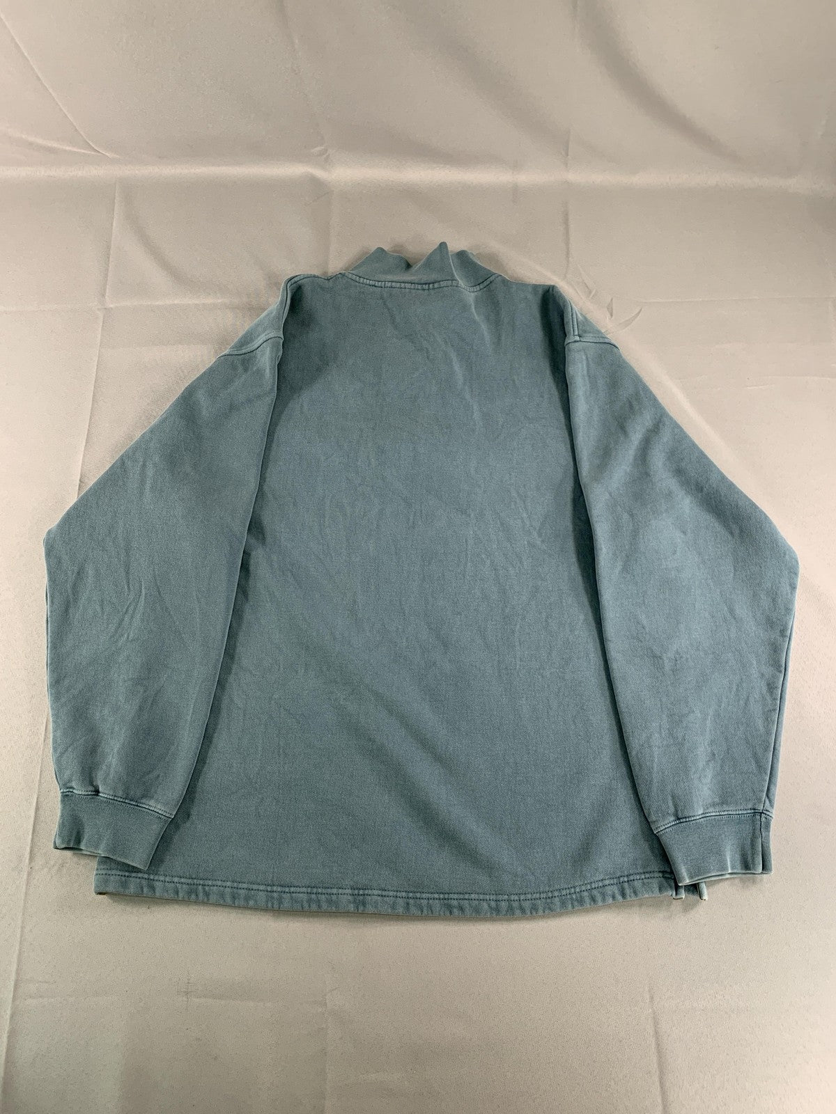 Orvis Pullover Sweater Mens Large Blue Mock Neck Elbow Patch Quarter Snap Casual