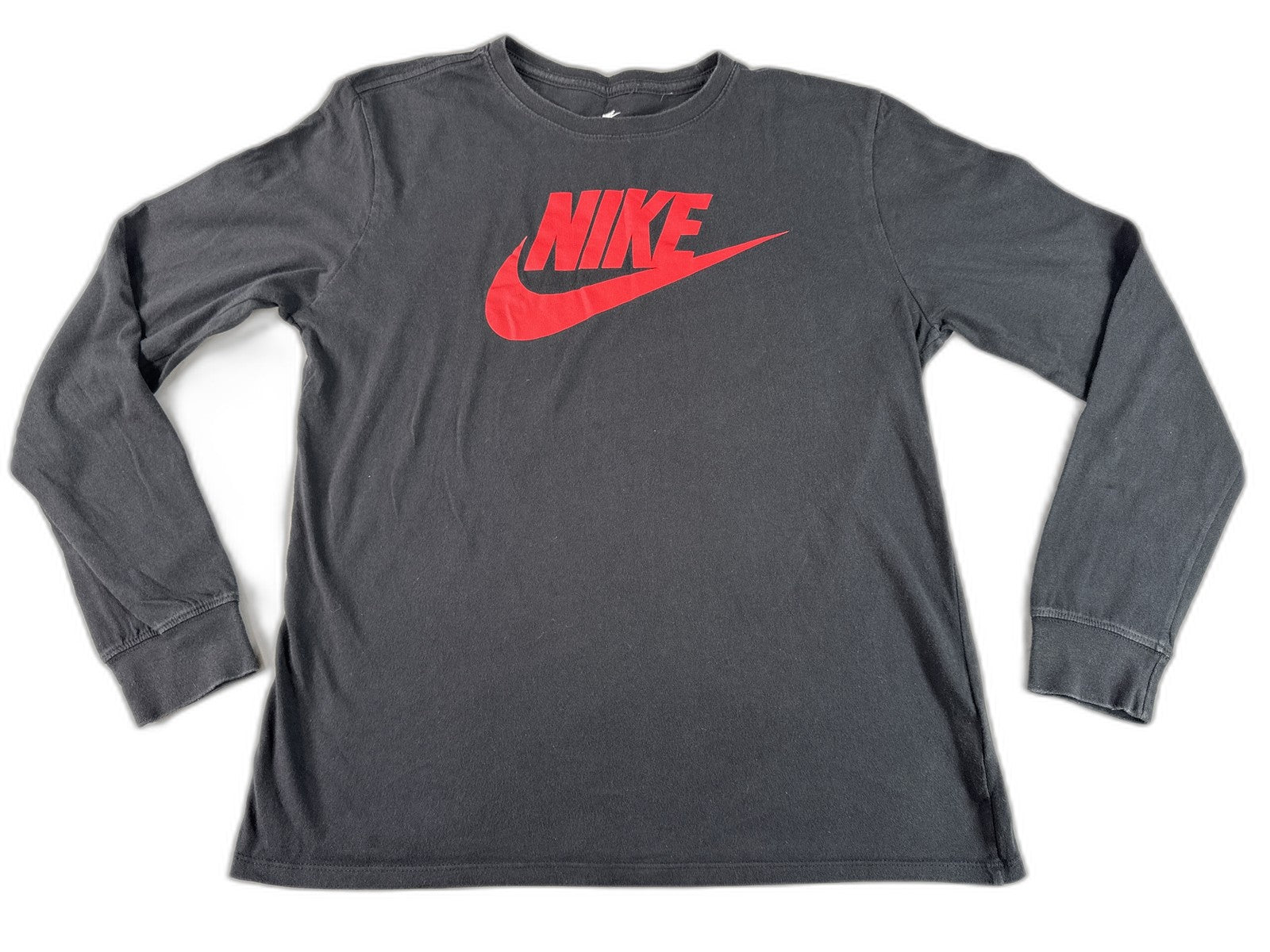 Nike Long Sleeve Shirt L Black All Over Print Cotton Crewneck Athletic Unisex