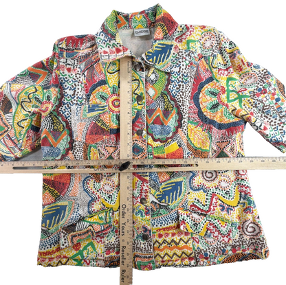 Chicos Abstract Boho Print Cotton Jacket Size 1 Medium Multicolor Button Front
