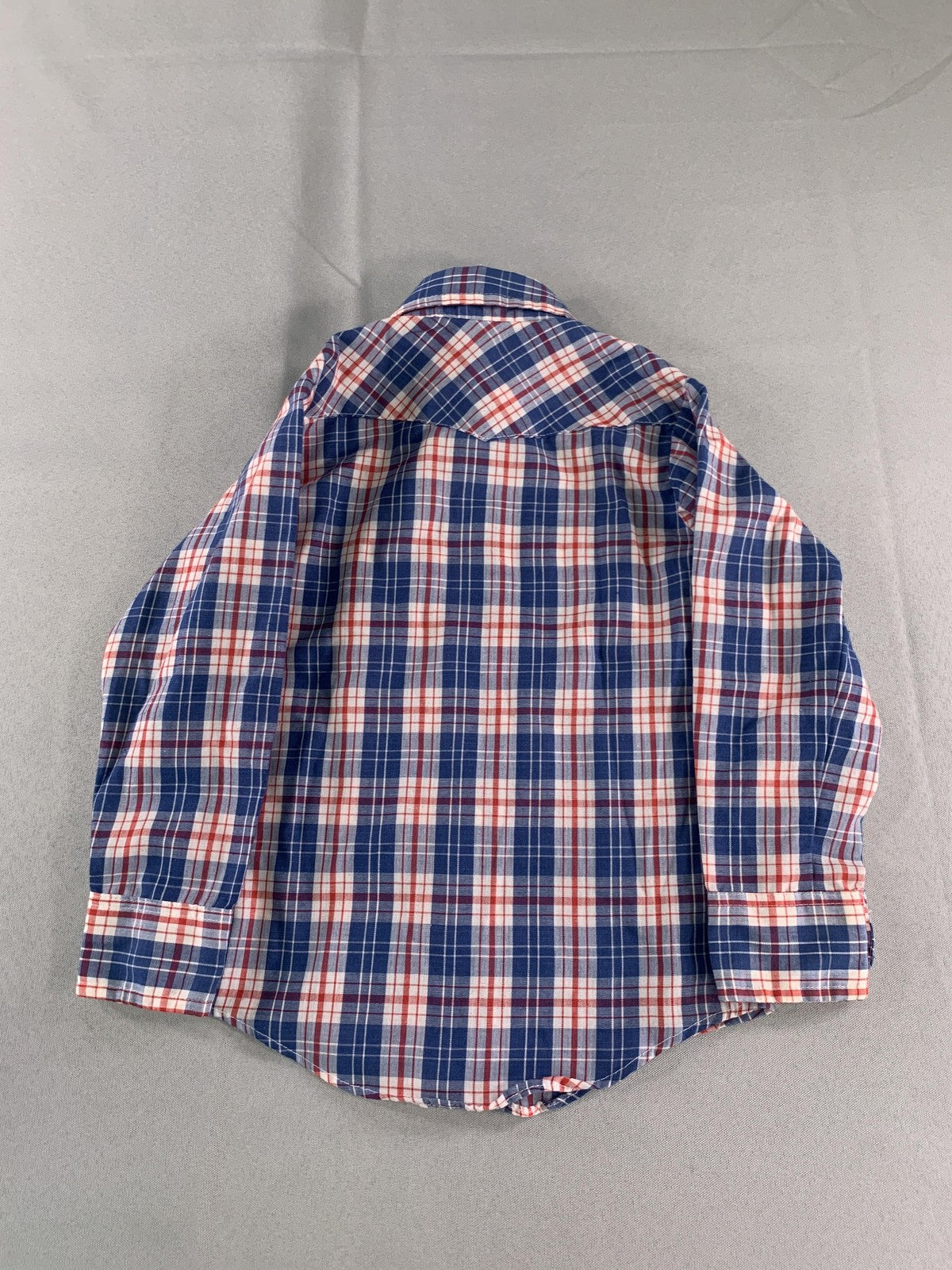 VINTAGE Levis Shirt Boys 3T Blue Red Plaid Western Pearl Snap Made in USA 90s