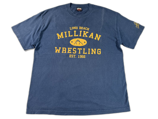 Rothco Millikan Wrestling Graphic Tee Blue Cotton Short Sleeve Crewneck
