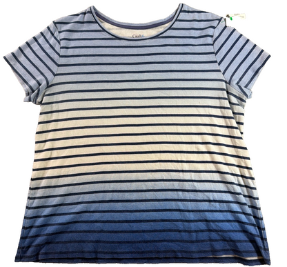 Croft & Barrow Classic Tee Womens PL Petite Blue Ombre Stripe Short Sleeve Top