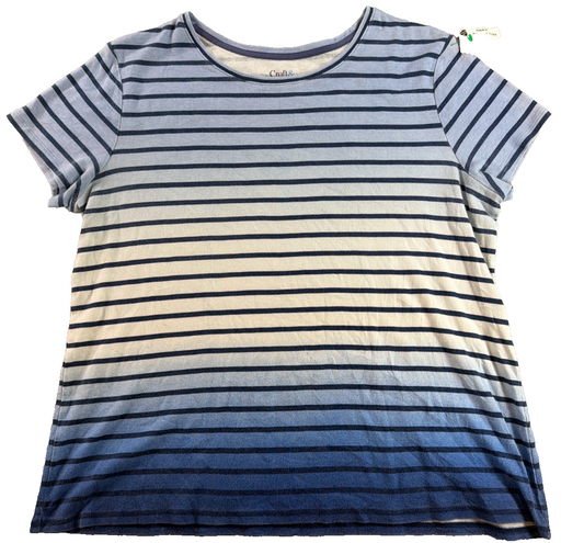 Croft & Barrow Classic Tee Womens PL Petite Blue Ombre Stripe Short Sleeve Top