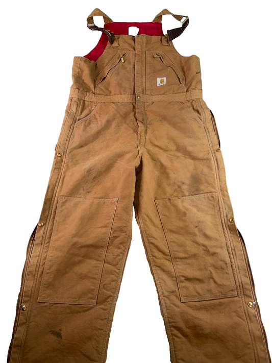 Carhartt R38 BRN Brown Duck Bib Overalls Quilt Lined USA Workwear 40x32