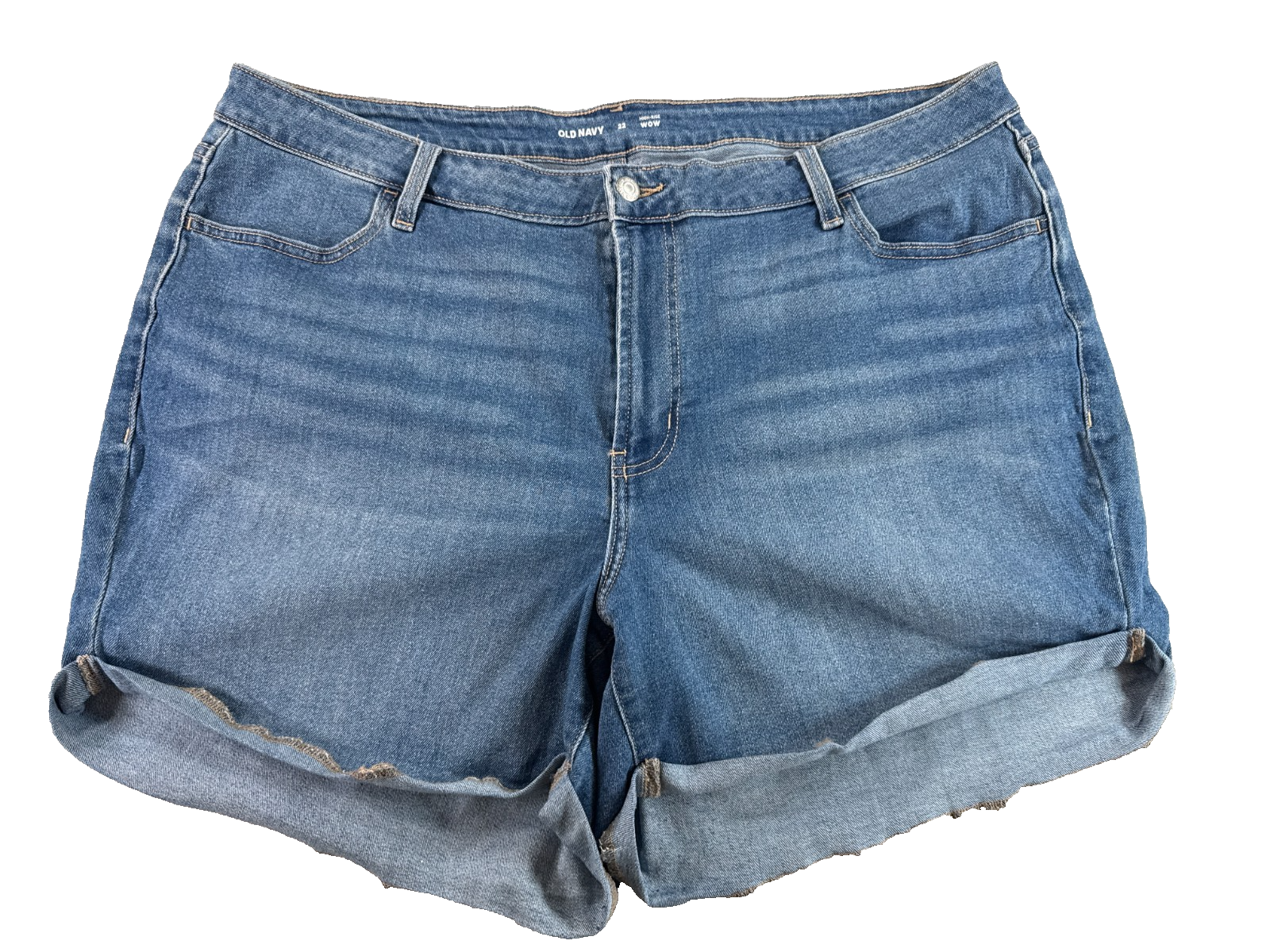 Old Navy Jean Shorts Womens 22 Denim High Rise Wow Rolled Hem Blue Medium Wash