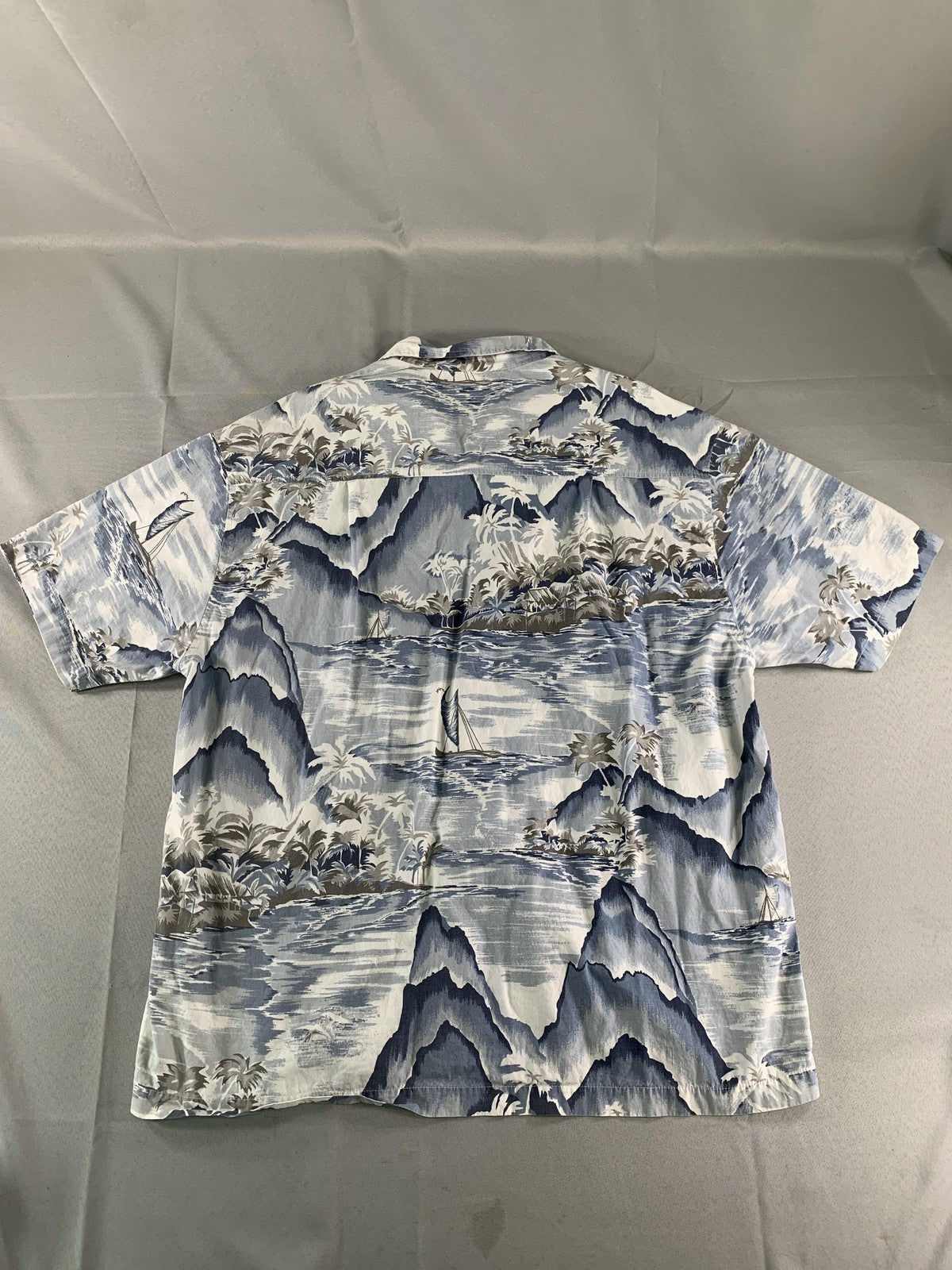 Rusty Shirt Mens Large Blue Gray Hawaiian Aloha Button Up Camp Short Sleeve 100