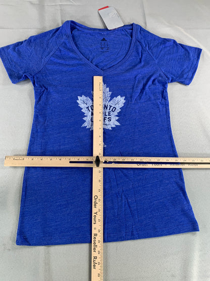 Adidas NHL Toronto Maple Leafs Shirt L Blue V-Neck Tri-Blend Logo Tee WMN NWT