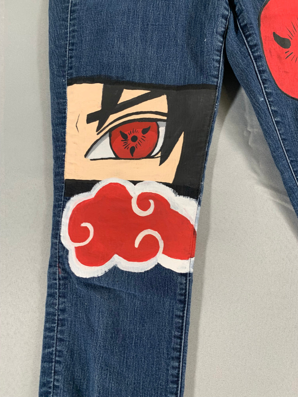 Ann Taylor Loft Jeans Womens 10 Blue Naruto Akatsuki Hand Painted Anime Art Red