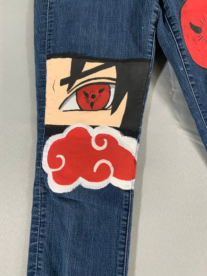Ann Taylor Loft Jeans Womens 10 Blue Naruto Akatsuki Hand Painted Anime Art Red